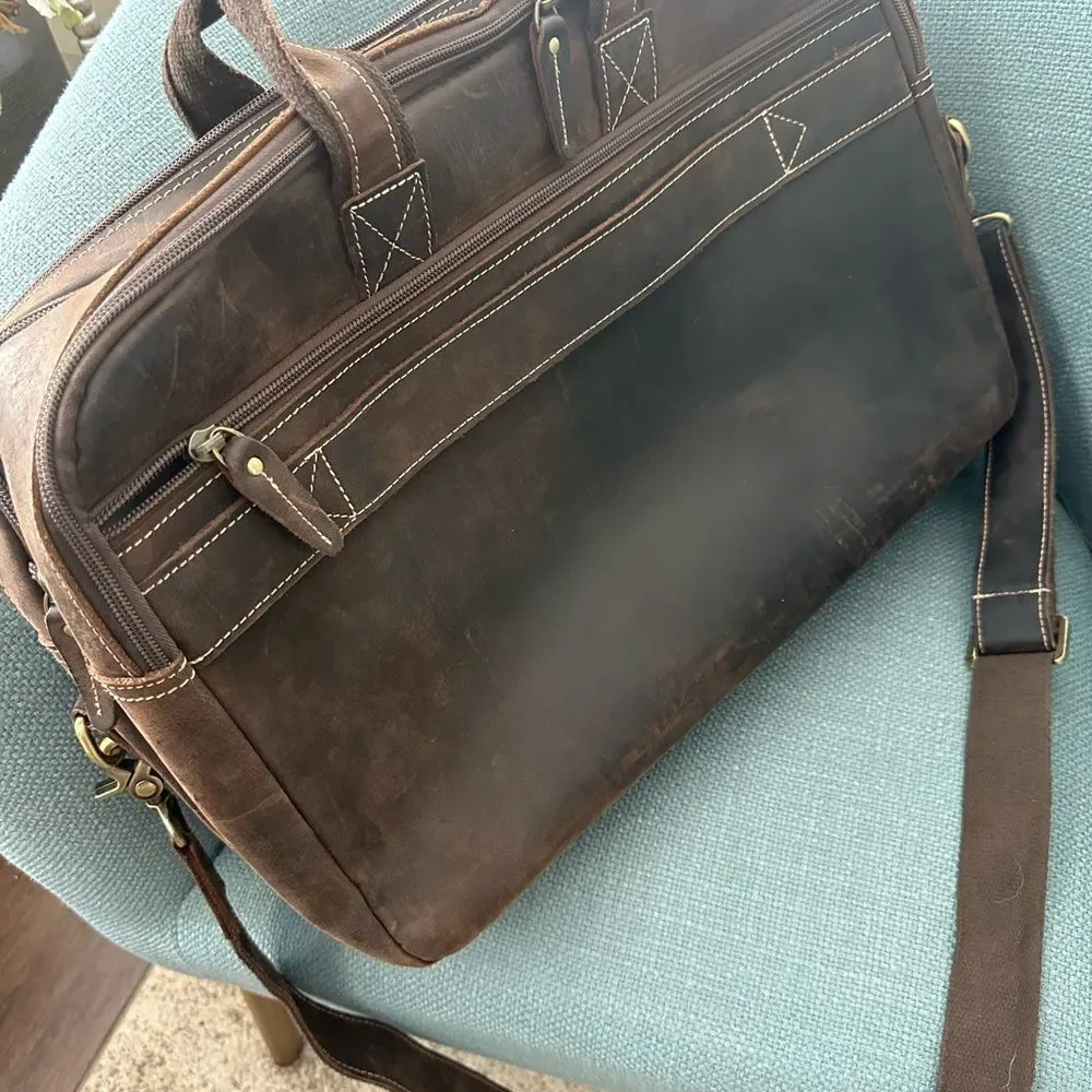Masa Kawa Leather Briefcase for Men Laptop Travel Bag 17”